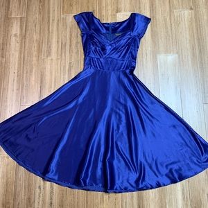 Blue satin pinup fit n flare dress